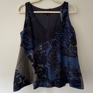 Robert Rodriguez Navy Painterly Silk Poof hem Tank Career Work Special Occasion